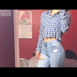 Button flannel crop top